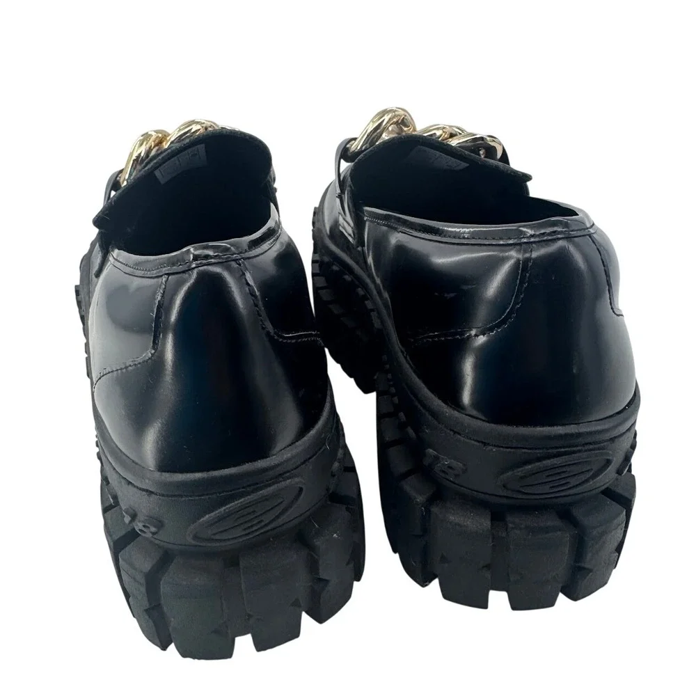 No Name Loafer Black Chunky Platform Lug Sole Gold Chain EU 39 Womens